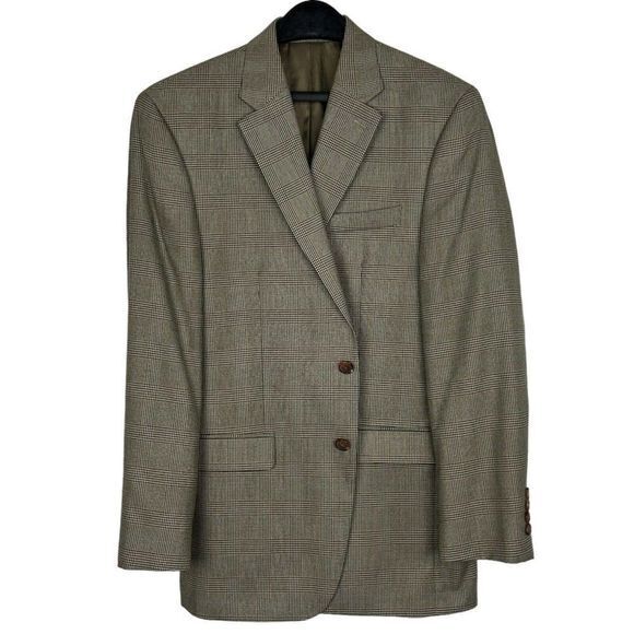Ralph Lauren 40R Rayon + Poly Beige Check‎ Sport Coat Blazer Suit Jacket 2Button - Picture 2 of 11